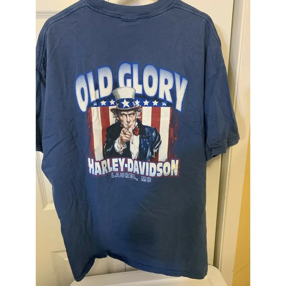 Vintage 2007 Old Glory Harley Davidson T shirt Men’s Sz 2XL Blue Red White‎